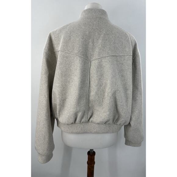 ZARA XL Cropped Bomber Jacket Beige Wool Blend Snap Front Ribbed Hem NWT Women - Picture 5 of 7
